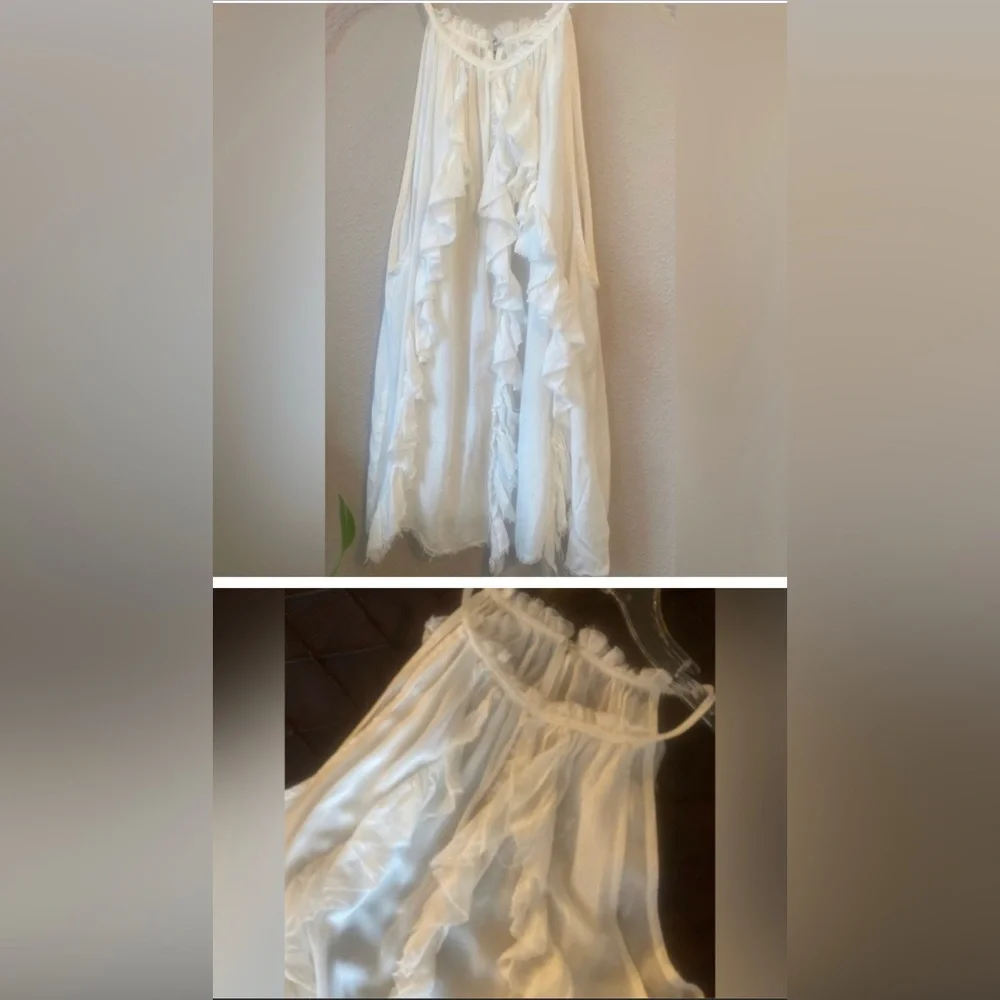 🌸 Mustard Seed White Halter Top Tie Neck Flowy Ruffle Size Small Boho - Picture 4 of 9